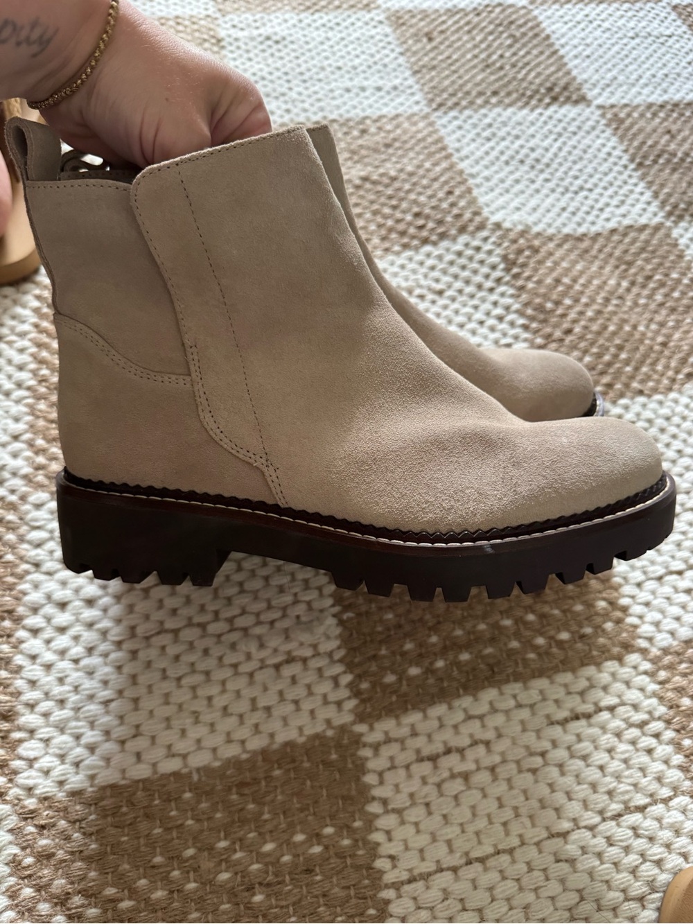 Nordstrom Beige Suede Lug Sole Ankle Boots